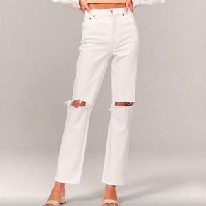 Abercrombie & Fitch The Ankle Straight Ultra High Rise in Ripped White